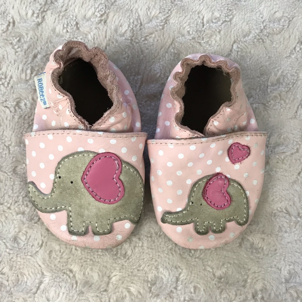 Robeez Elephant Soft Sole Baby Shoes Pink Dots